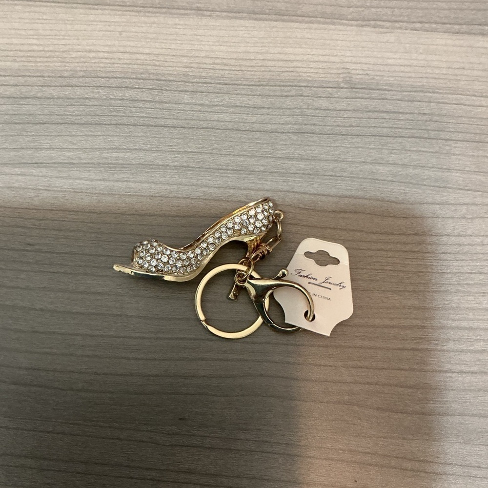 Gold Rhinestone High Heel Keychain